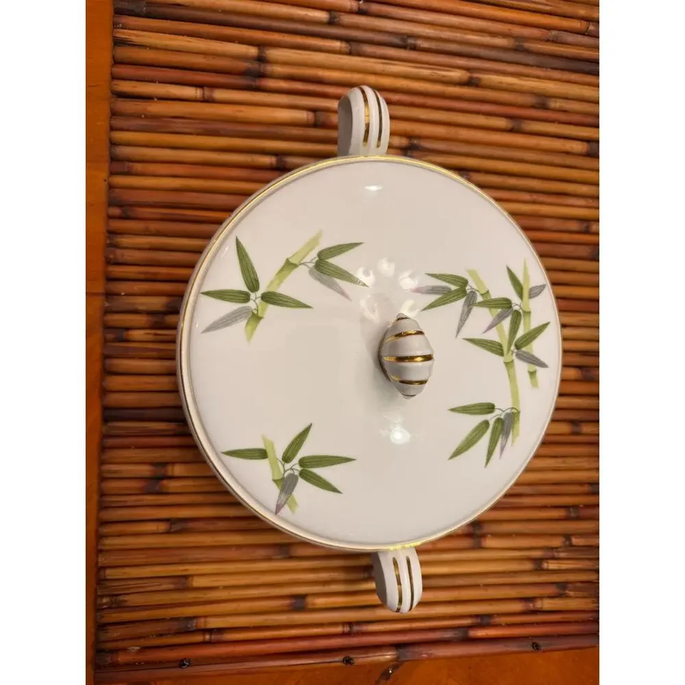 Narumi Bamboo Covered Vegetable Bowl Japan Fine China Gold Trim Serving Dish